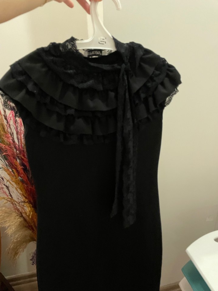 Fırfırlı Siyah Gotik Uzun Abiye Elbise - Görsel 5