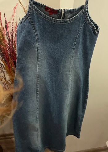 Askılı kot Midi Elbise - Görsel 2