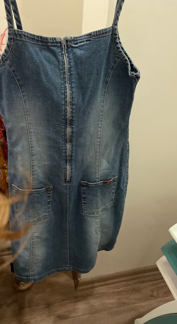 Askılı kot Midi Elbise - Görsel 3