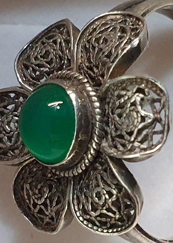 Telkari İşlemeli Yeşil Akik Taşlı Vintage Yüzük - Görsel 3