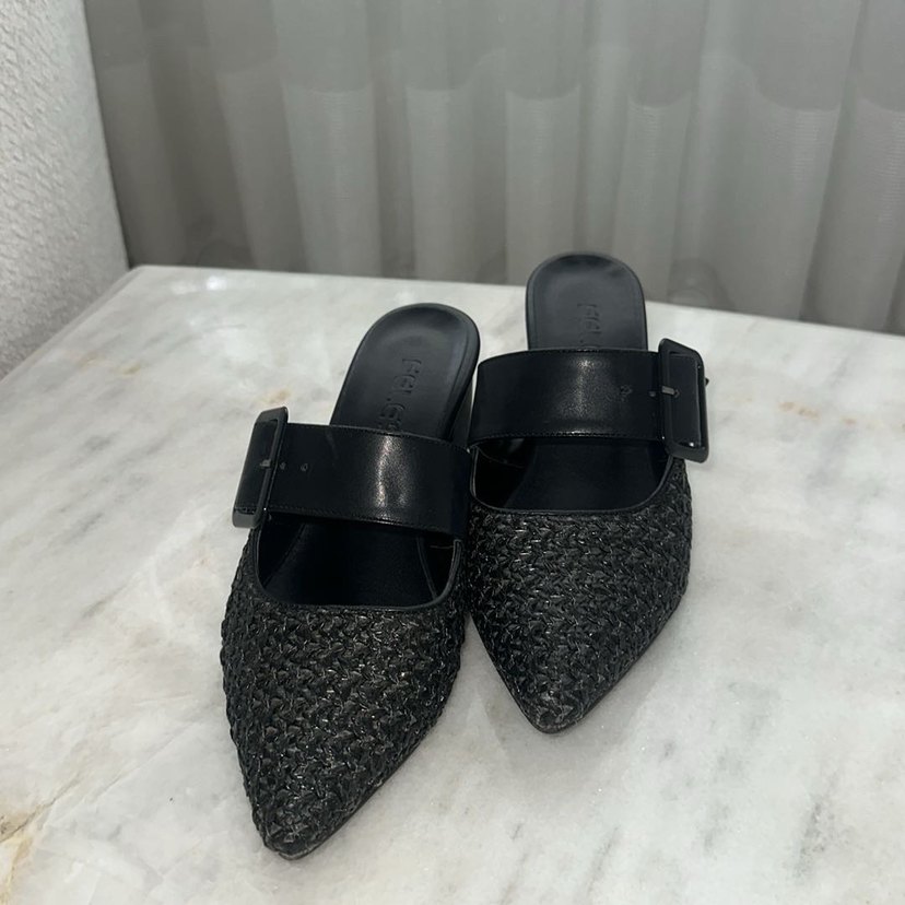 Kadın Siyah Yılan Desenli Tokalı Topuklu Terlik - Görsel 2