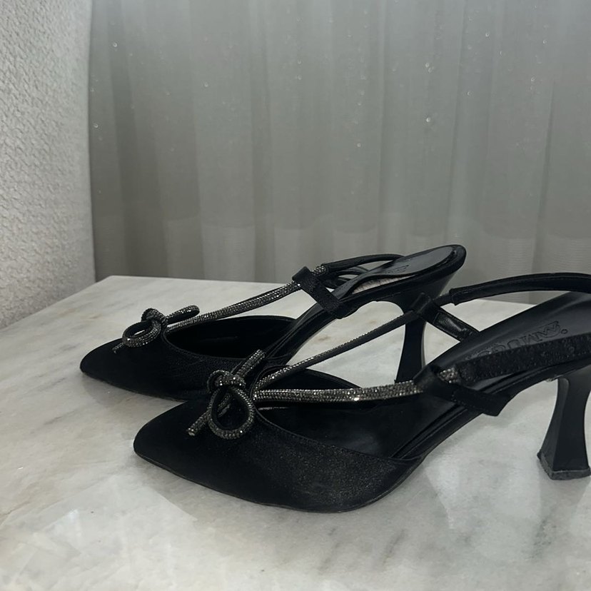 Yılan Desenli Siyah Stiletto Fiyonklu Kadın Ayakkabı - Görsel 2