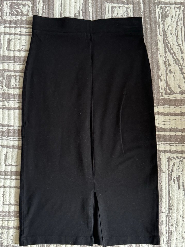 H&M Yüksek Bel Siyah Penye Midi Etek XS - Görsel 2