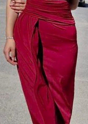 Bordo Drapeli V Yaka Midi Abiye Elbise - Görsel 2