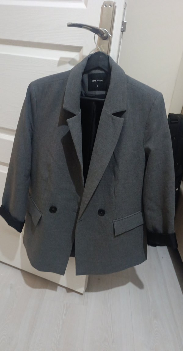 Gri Kadın Blazer Ceket Düğmeli - Görsel 2