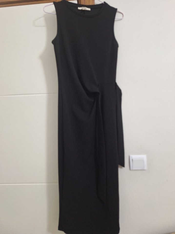 Siyah Kemer Detaylı Uzun Kadın Elbise - Görsel 3