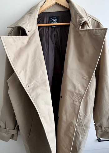 Bej Deri Midi Trençkot - Görsel 5