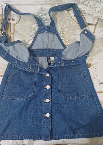 H&M Düğmeli Mavi Kot Midi Salopet 32 beden - Görsel 3