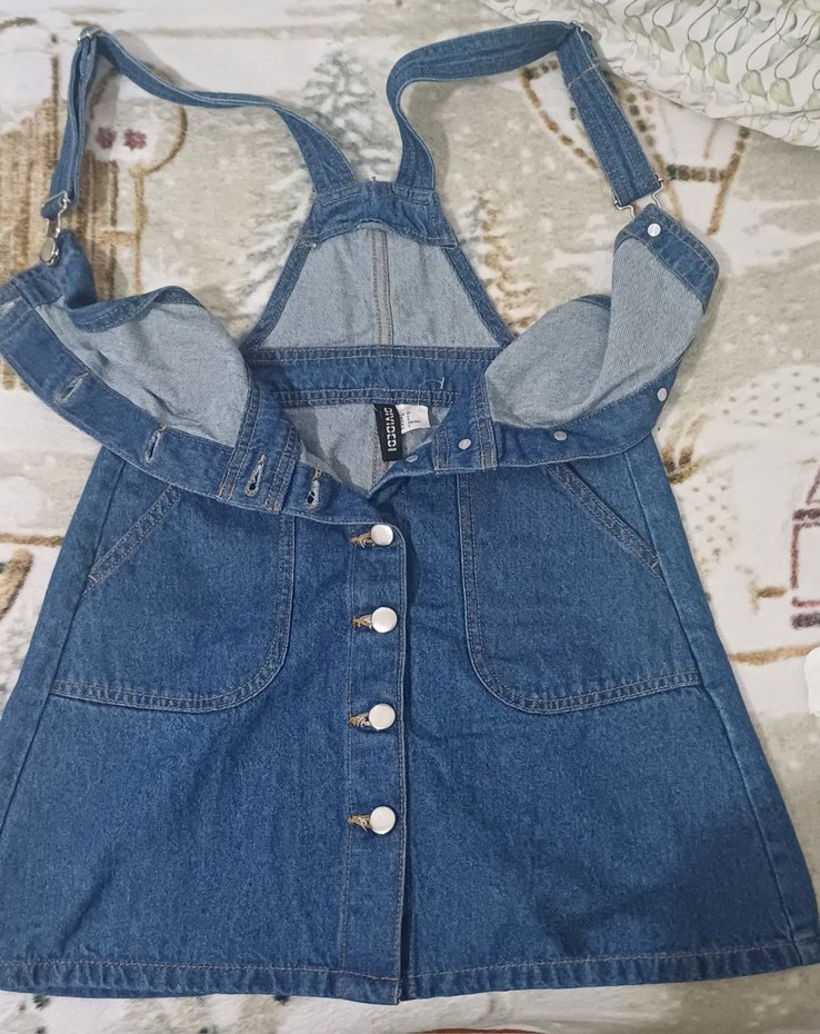 H&M Düğmeli Mavi Kot Midi Salopet 32 beden - Görsel 3