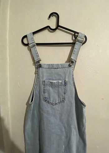Gri Bağcıklı Kısa Denim Tulum - Görsel 2