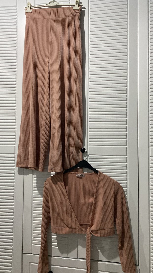 Gül kurusu ikili takım.Triko kumaşı ile günlük giyime uygundur. - Görsel 2