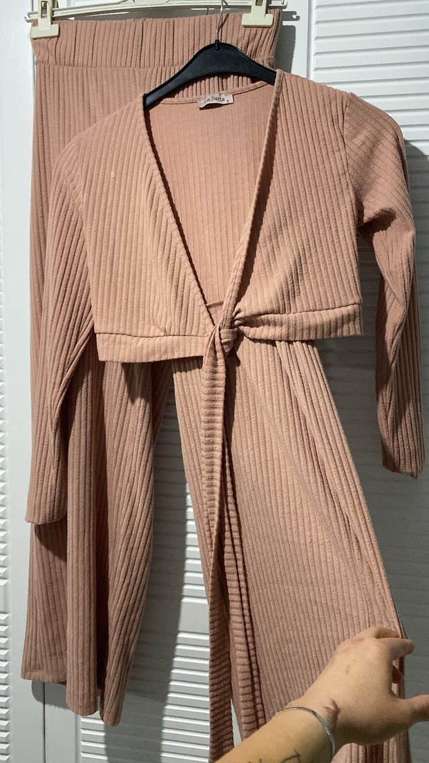 Gül kurusu ikili takım.Triko kumaşı ile günlük giyime uygundur. - Görsel 3