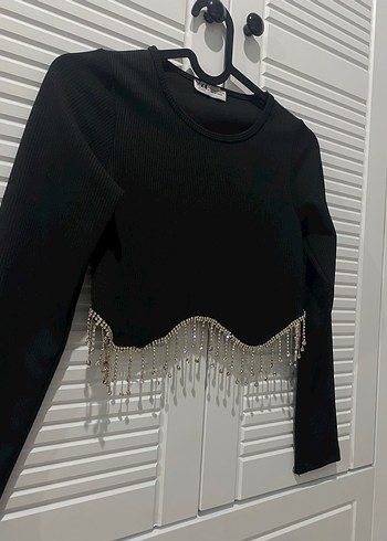 Siyah Payetli Uzun Kollu Mini Bluz - Görsel 5