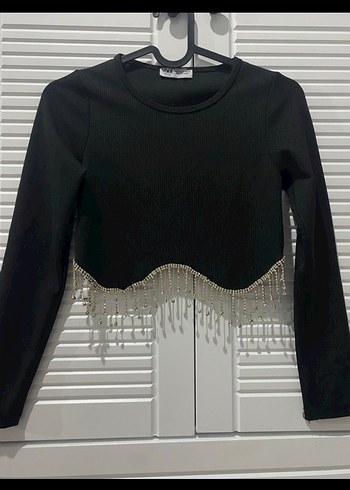 Siyah Payetli Uzun Kollu Mini Bluz - Görsel 10