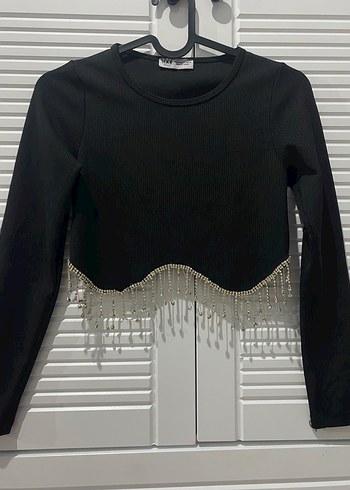 Siyah Payetli Uzun Kollu Mini Bluz - Görsel 4