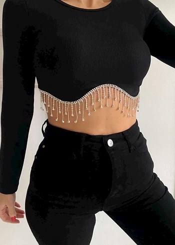 Siyah Payetli Uzun Kollu Mini Bluz - Görsel 9