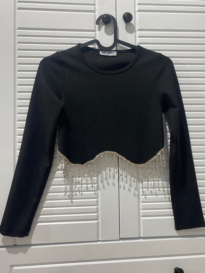 Siyah Payetli Uzun Kollu Mini Bluz - Görsel 3