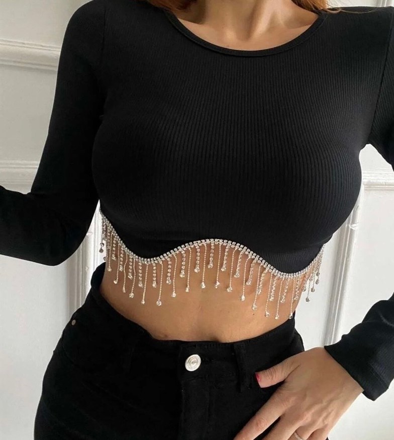 Siyah Payetli Uzun Kollu Mini Bluz - Görsel 2