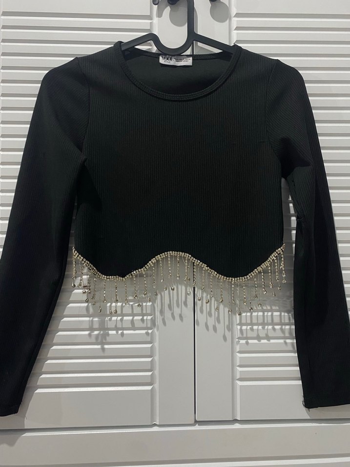 Siyah Payetli Uzun Kollu Mini Bluz - Görsel 4