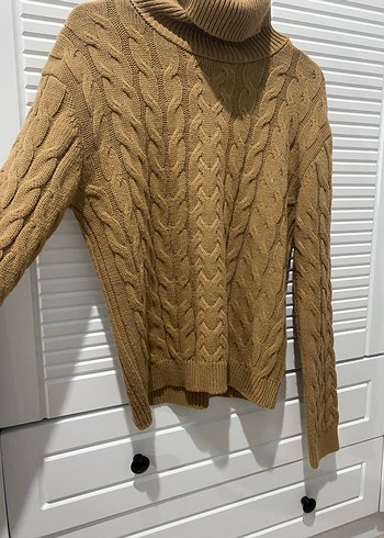 Kahverengi Örgü Boğazlı Kadın Kazak - Görsel 2