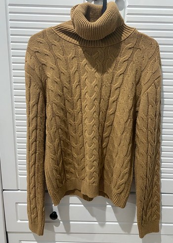 Kahverengi Örgü Boğazlı Kadın Kazak - Görsel 3