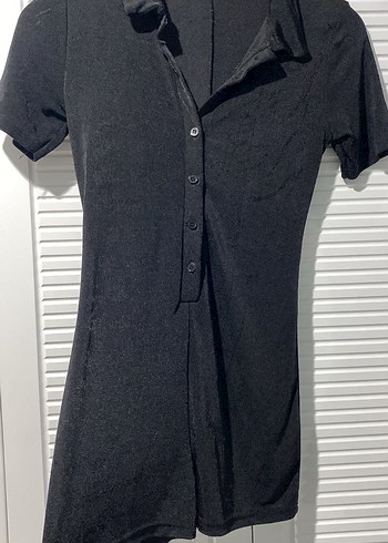 Düğmeli Siyah Kısa Kollu Midi tulum - Görsel 2