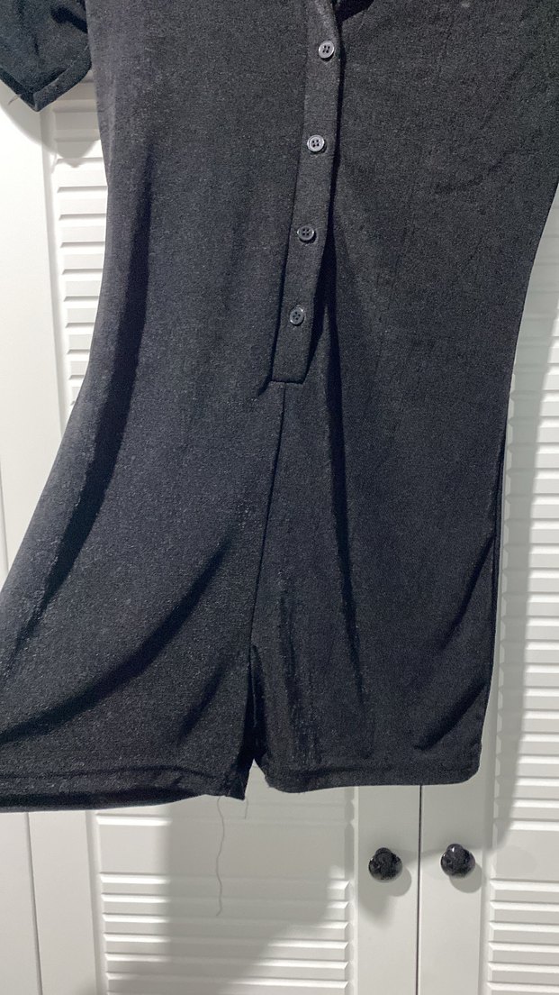 Düğmeli Siyah Kısa Kollu Midi tulum - Görsel 3