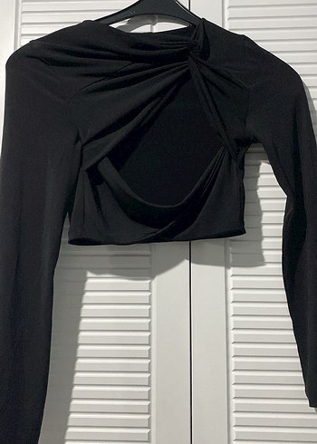 Uzun Kollu Siyah Drapeli Kadın Bluz - Görsel 2