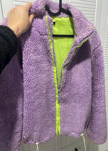 Kadın Mor Peluş Fermuarlı Mont - Görsel 5