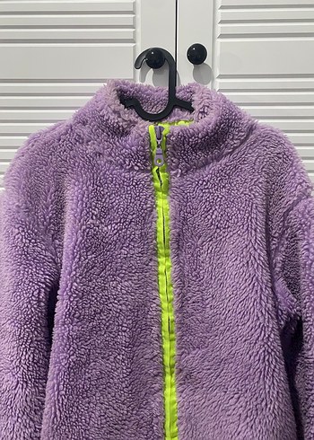 Kadın Mor Peluş Fermuarlı Mont - Görsel 2