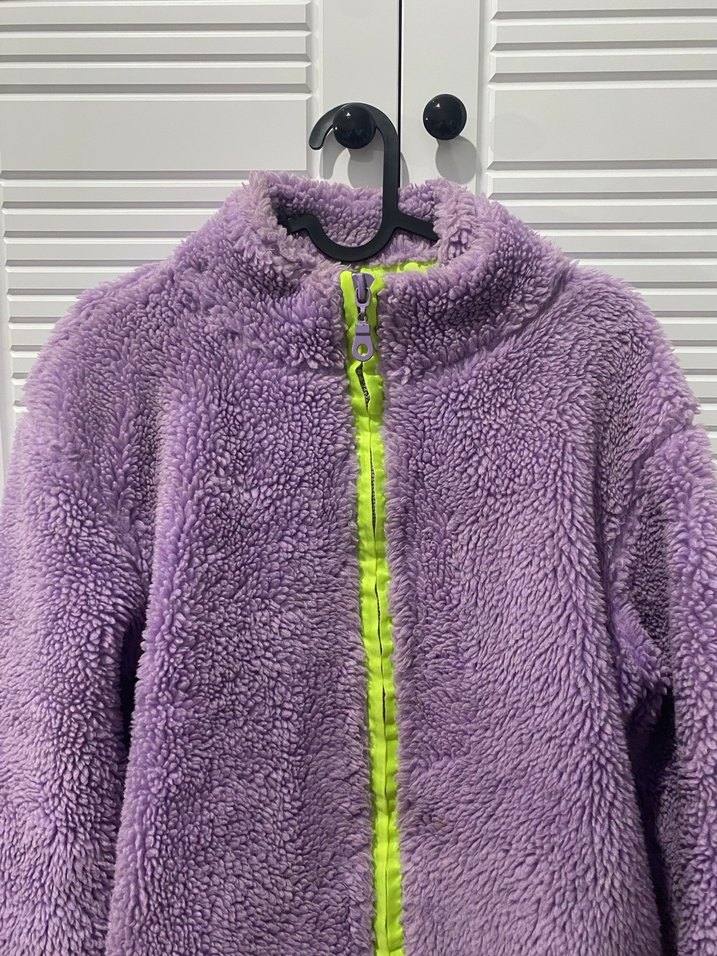 Kadın Mor Peluş Fermuarlı Mont - Görsel 2