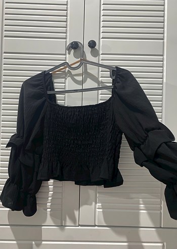 Siyah, Fırfırlı, Uzun Kollu Kadın Bluz - Görsel 2