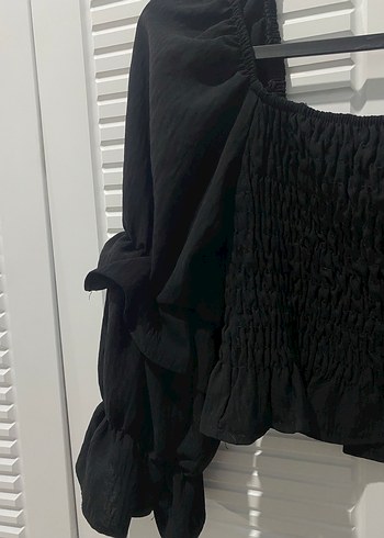 Siyah, Fırfırlı, Uzun Kollu Kadın Bluz - Görsel 3