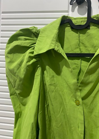 Yeşil Keten Mini Düğmeli Gömlek - Görsel 2