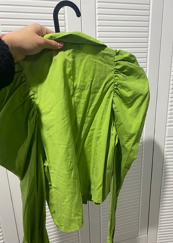 Yeşil Keten Mini Düğmeli Gömlek - Görsel 5