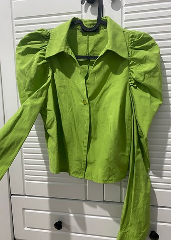 Yeşil Keten Mini Düğmeli Gömlek - Görsel 4