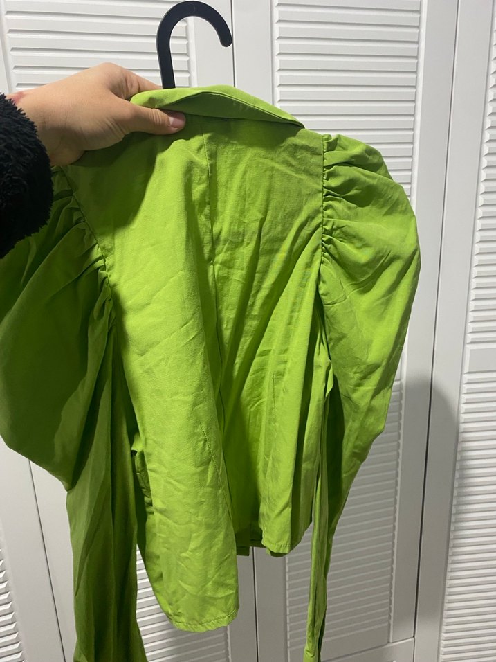 Yeşil Keten Mini Düğmeli Gömlek - Görsel 5