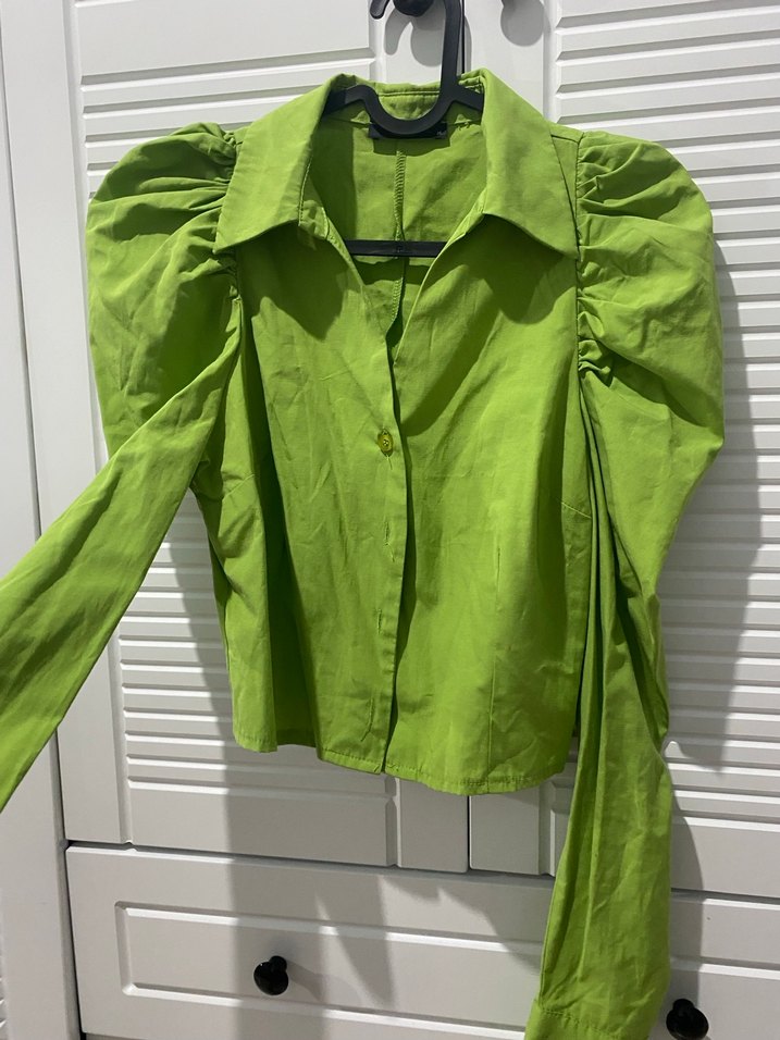 Yeşil Keten Mini Düğmeli Gömlek - Görsel 4