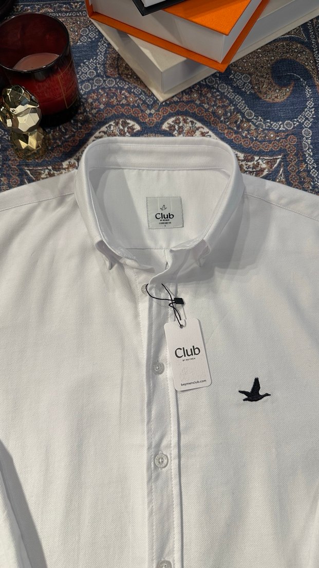 Erkek Beyaz Beymen Pamuklu Uzun Kollu Gömlek - Görsel 4