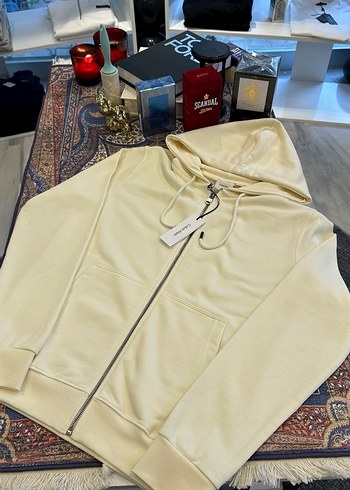 Unisex Beyaz Kapüşonlu Fermuarlı Sweatshirt - Görsel 2