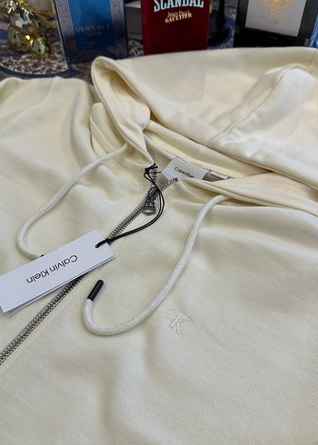 Unisex Beyaz Kapüşonlu Fermuarlı Sweatshirt - Görsel 3