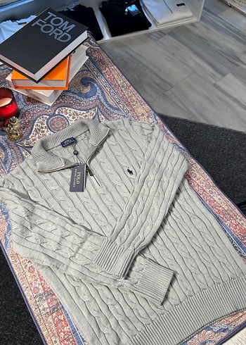 Polo Ralph Lauren Gri Örgü Erkek Yarım Fermuarlı Kazak - Görsel 3