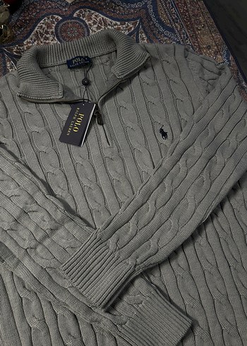 Polo Ralph Lauren Gri Örgü Erkek Yarım Fermuarlı Kazak - Görsel 4