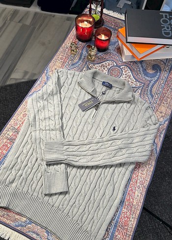 Polo Ralph Lauren Gri Örgü Erkek Yarım Fermuarlı Kazak - Görsel 2