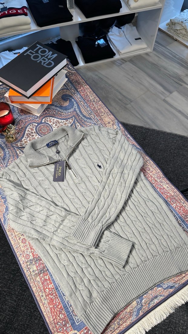 Polo Ralph Lauren Gri Örgü Erkek Yarım Fermuarlı Kazak - Görsel 3