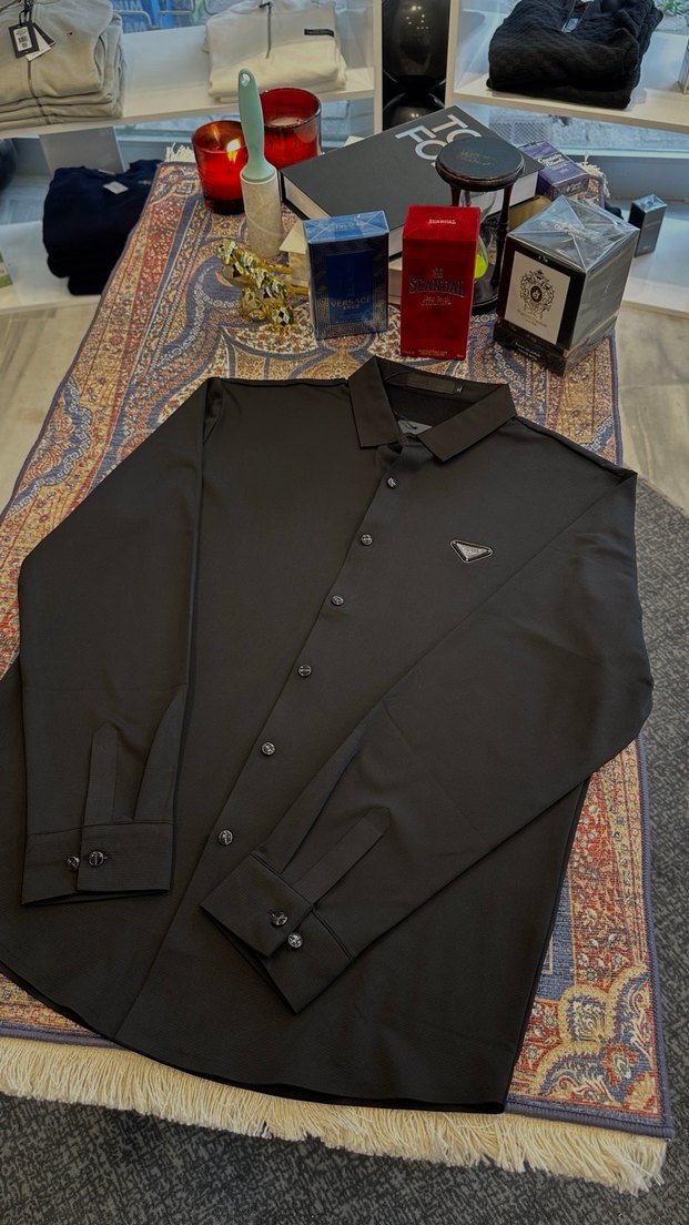 Erkek Siyah Uzun Kollu Düğmeli Gömlek Premium - Görsel 2