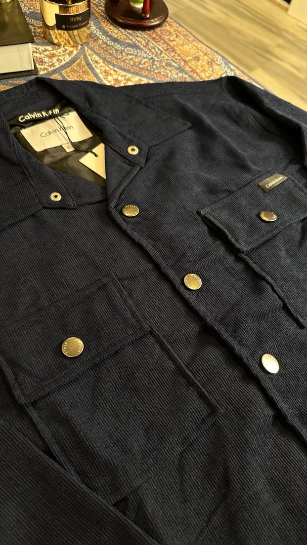 Erkek Lacivert Denim Düğmeli Ceket Calvin klein - Görsel 3