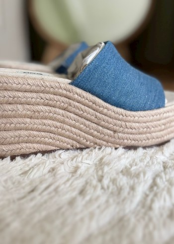 Mango Mavi Denim hasır Dolgu Topuk Kadın platform - Görsel 4