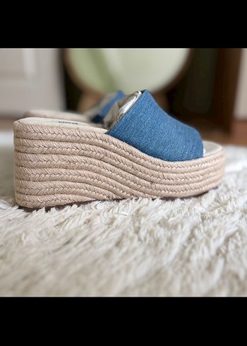 Mango denim hasır platform sandalet - Görsel 5