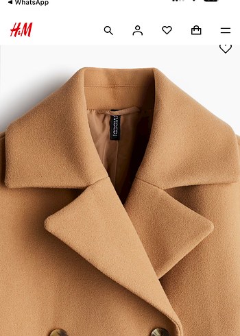 H&M keçeli kruvaze kaban koyu bej - Görsel 2